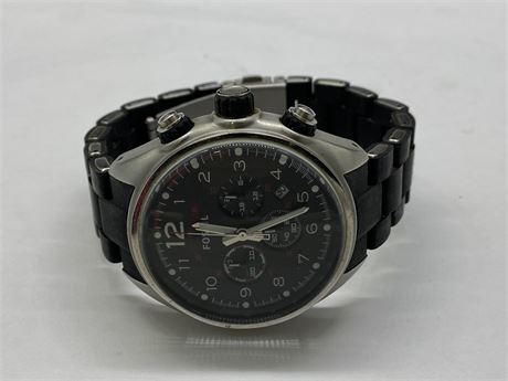 FOSSIL CHRONOGRAPH BLACK WATCH - WORKING (HARDLY USED)