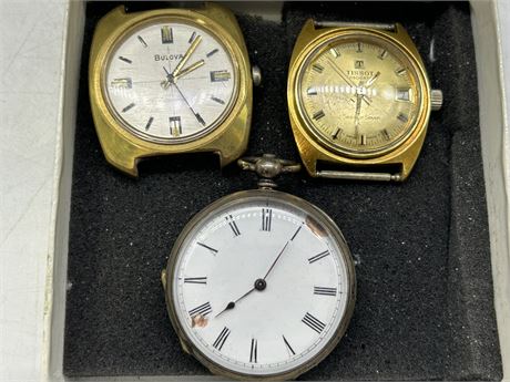 3 VINTAGE WATCHES - NO BANDS - 1 POCKETWATCH