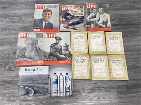 VINTAGE LIFE MAGAZINES, 1920s NATIONAL GEOGRAPHIC MAGS & 2 MISC BOOKS