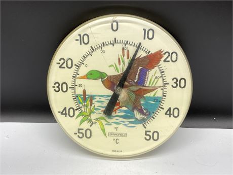 VINTAGE SPRINGFIELD THERMOMETER MADE IN USA 12” (Crack on cover)