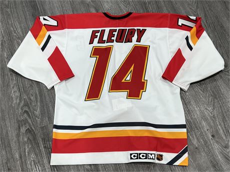 FLEURY CALGARY FLAMES JERSEY W/ FIGHT STRAP SIZE 48