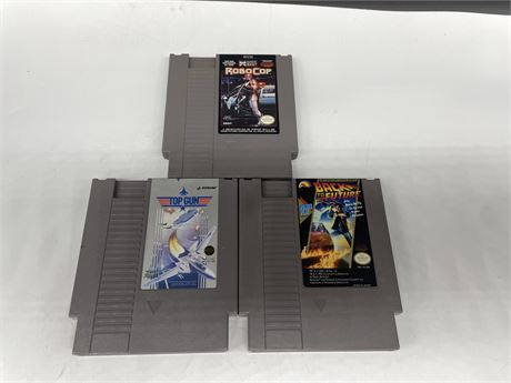 3 NES GAMES - TOP GUN / ROBOCOP / BACK 2 THE FUTURE
