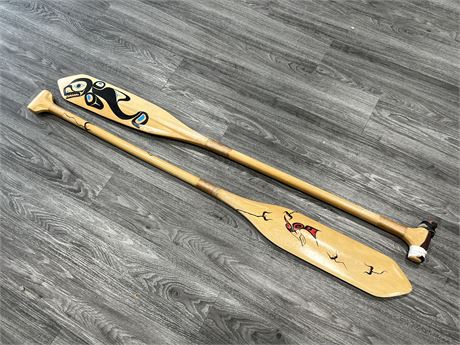2 INDIGENOUS PAINTED WOOD PADDLES (60”)