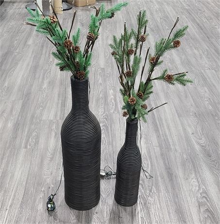 WICKER VASES WITH LIGHTED TREE BRANCHES (large 42" tall including branches)