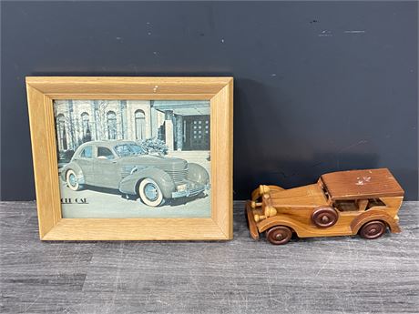 WOOD MODEL CAR & PICTURE (12”x10”)