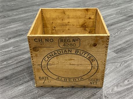 VINTAGE CANADIAN BUTTER CRATE ALBERTA - FITS RECORDS (13”x13.5”)