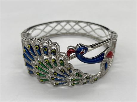 STERLING SILVER PLATED PEACOCK BANGLE