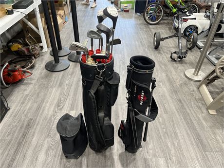 2 GOLF BAGS W/ ASSORTED CLUBS