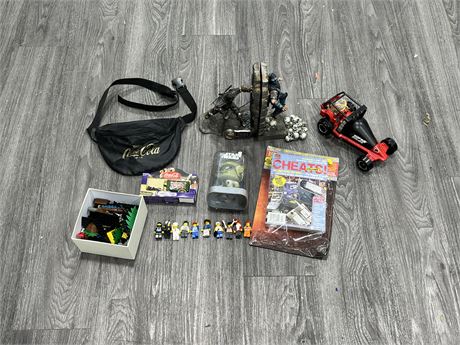LOT OF MOSTLY VINTAGE COLLECTABLES - LEGO FIGURES / LEGO, COKE, & ECT