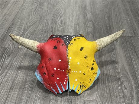 SIGNED PAINTED COW SKULL (17”x10”)