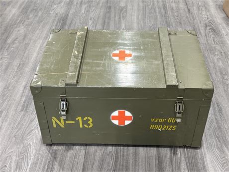 VINTAGE MILITARY MEDICAL CHEST - 30” WIDE (Foreign language)