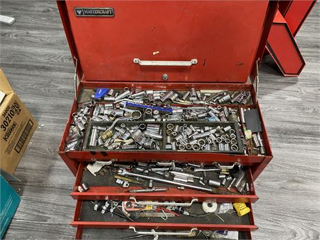 MASTERCRAFT TOOL BOX WITH ASSORTED TOOLS