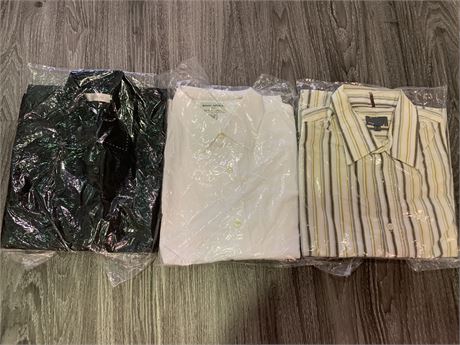 3 NEW MENS DRESS SHIRTS (assorted brands & sizes)