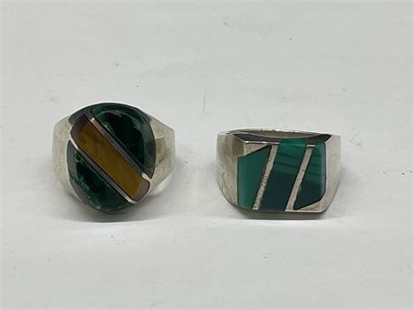 2 SILVER + JADE RINGS SIZE 9.5 & 11