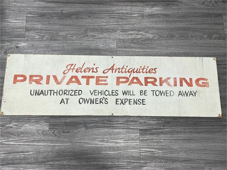 LARGE WOODEN PARKING SIGN - HELEN’S ANTIQUES (48”X14”)