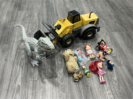 LOT OF ASSORTED TOYS, SOME VINTAGE - TONKA, MADE IN HONG KONG, ETC