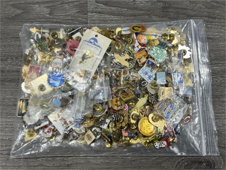 LARGE BAG OF ENAMELLED PIN COLLECTION