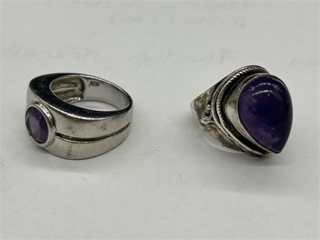2 STERLING AMETHYST RING - 1 MARKED 925