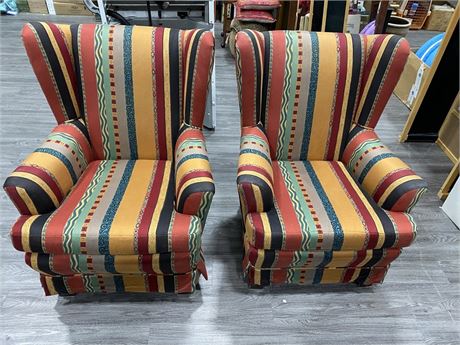 2 MULTICOLOURED CUSHIONED CHAIRS (39” tall)