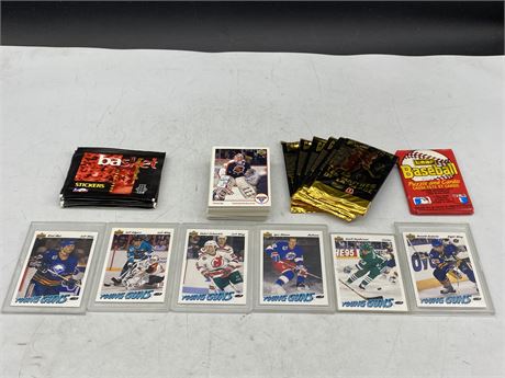 LOT OF NHL CARDS, STICKERS, ETC.