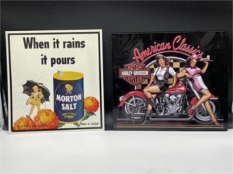 2 METAL ADVERTISING SIGNS LARGEST 15”x13”
