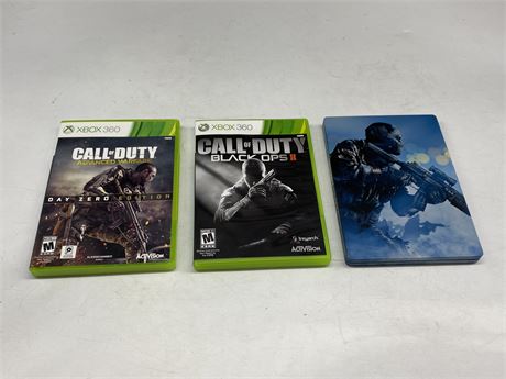 3 CALL OF DUTY XBOX 360 GAMES - LIKE NEW (Cod: Ghosts steelcase)
