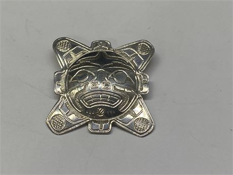 925 STERLING FIRST NATIONS SIGNED BROOCH (1.25")