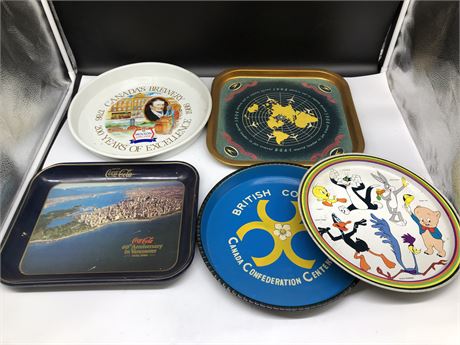 5 COLLECTORS TIN SERVING TRAYS