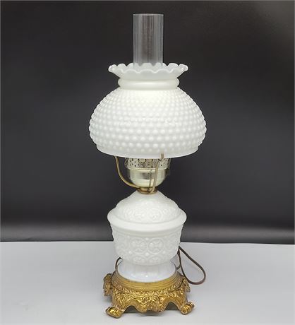 VINTAGE MILK GLASS HURRICANE LAMP (Working)