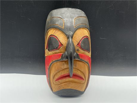 SIGNED FIRST NATIONS CARVED MASK 1986 (11”x6”)