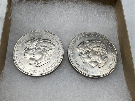 2 PRINCE CHARLES & LADY DIANA COINS