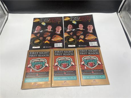 LOT OF 5 FIRST EDITION PROGRAMS 2 GM PLACE CANUCKS & 3 GRIZZLIES