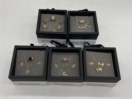5 NEW 14K GOLD PLATED + ROSE GOLD PLATED JEWELRY SETS
