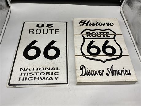 ROUTE 66 WOOD & TIN SIGNS (17.5”x12”)