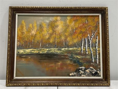 MCM OIL PAINTING BIRCH SIGNED (27”X21”)