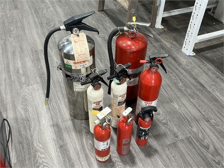 8 ASSORTED FIRE EXTINGUISHERS