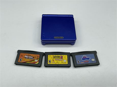 GAMEBOY ADVANCED SP WITH 3 GAMES (ALL WORK NO CORDS)