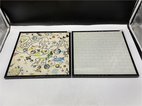 FRAMED LED ZEPPELIN - III & PINK FLOYD - THE WALL ALBUM COVERS - NO RECORDS