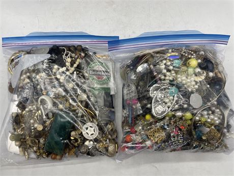 2 LARGE BAGS (10”X11”) OF COSTUME JEWELRY