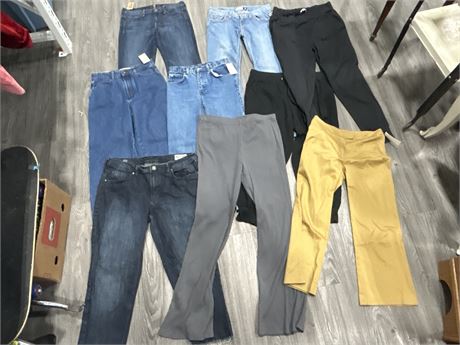 LOT OF ASSORTED PANTS - MOSTLY WOMENS - ASSORTED SIZES & BRANDS