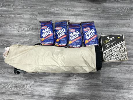 4 NEW BBQ BAGS / NATURAL LAVA ROCK / FOLDING INFLATABLE BED