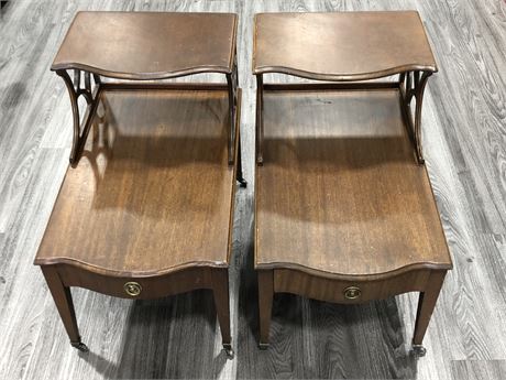 2 END TABLES WITH CASTOR WHEELS 17X24”