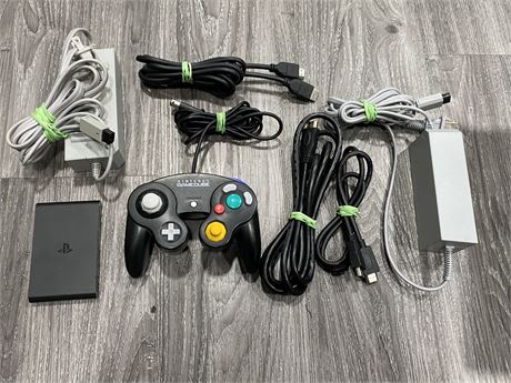 GAMECUBE CONTROLLER, PLAYSTATION TV & MISC GAMING CORDS