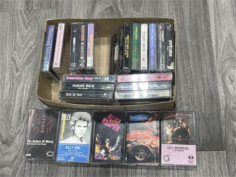 FLAT OF 22 ROCK CASSETTE TAPES - SOME RARE