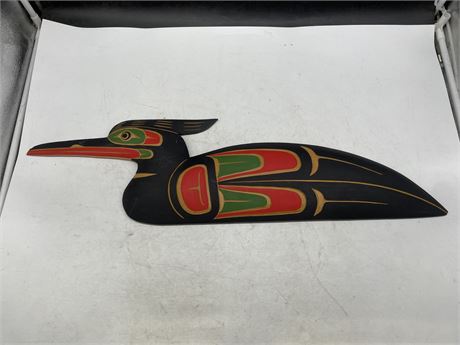 LARGE SIGNED NATIVE LOON WALL PLAQUE (29”x8”)