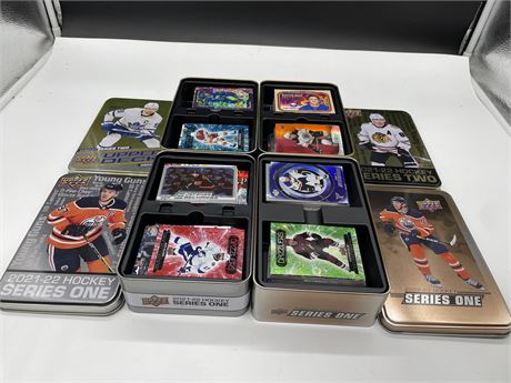 4 TINS OF CURRENT NHL CARDS - INCLUDES ROOKIES & INSERTS