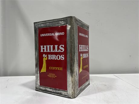 LARGE VINTAGE HILLS BROTHERS METAL TIN CAN - 14”x9”x9”