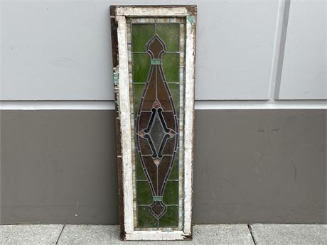 EARLY VINTAGE STAINED GLASS WINDOW (17”X52”)