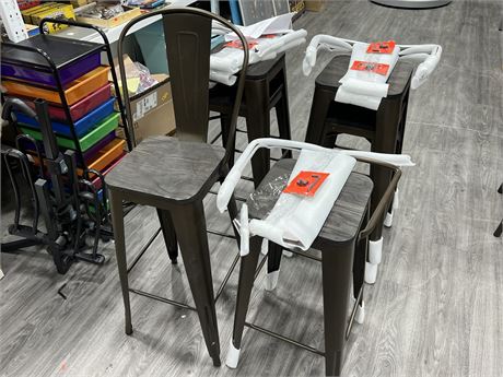 6 HIGH STOOL CHAIRS - ALL COME WITH BACK RESTS