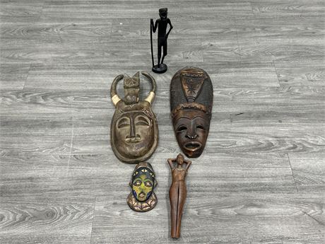 LOT OF AFRICAN STYLE ART PIECES - 5 TOTAL - LARGEST 20”